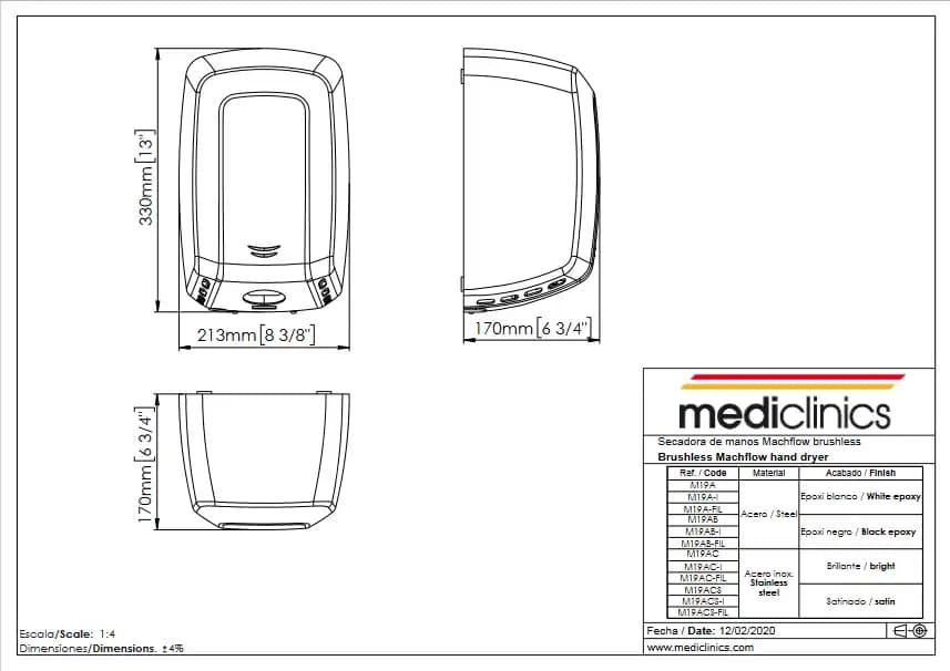 Сушилка для рук Mediclinics Macflow plus, сенсорная, 1100 Вт, хром матовый, M19ACS