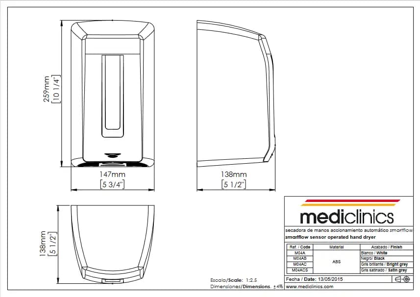 Сушилка для рук Mediclinics Smartflow M04AВ 1100 Вт, цвет черный матовый